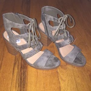 Olive Block Sandal Heels